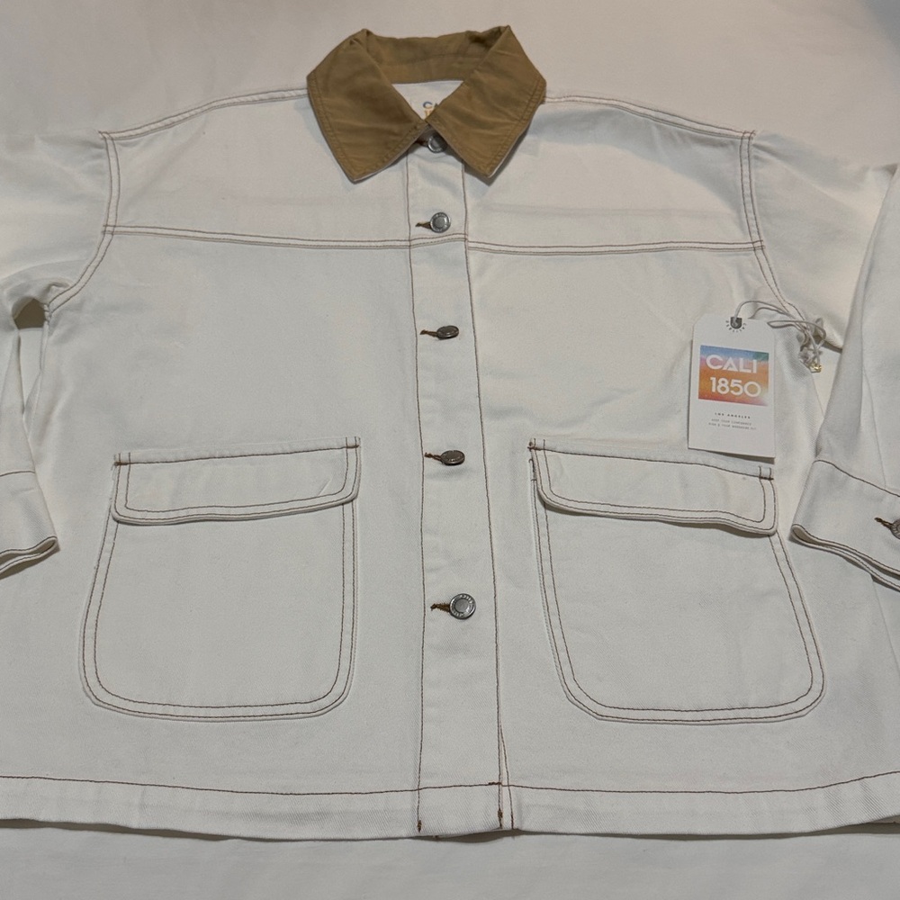 Cali 1850 Women's Cream and Tan Barn Jacket 100% Cotton S NWT - Picture 7 of 7